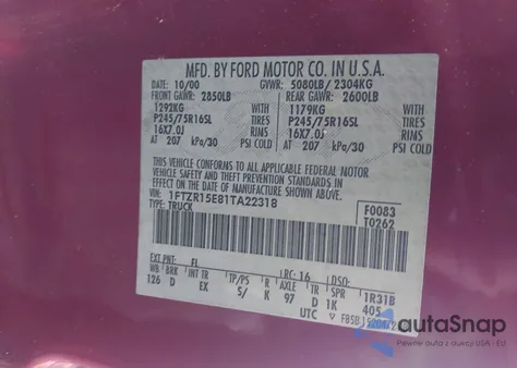 2001 Ford Ranger Edge/Xlt z USA, uszkodzony, nr VIN 1FTZR15E81TA22318